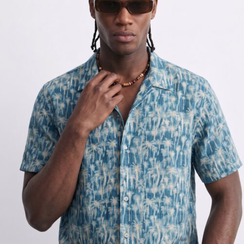 Camisa Verde de Algodón  Estilo Lino