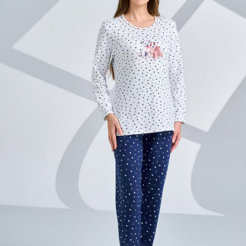 Pijama Manga Larga y Pantalón con Estampado de Corazón Mujer