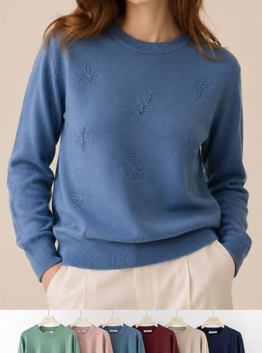 Jersey de Punto con Bordado de Flores
