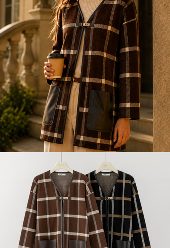 Chaqueta de Punto con Estampado de Rayas y Bolsillos Laterales