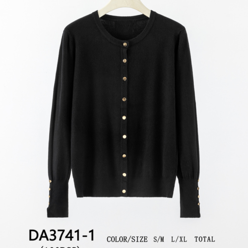 Chaqueta de Punto Negro Con Botones en las Mangas