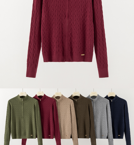 Chaqueta de Punto con Diseño Acanalado y Cuello Alto