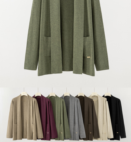Chaqueta de Punto de Corte Largo con Bolsillos Inferiores