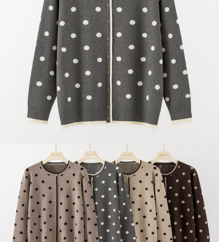 Chaqueta de Punto con Estampado de Puntos y Cierre de Cremallera
