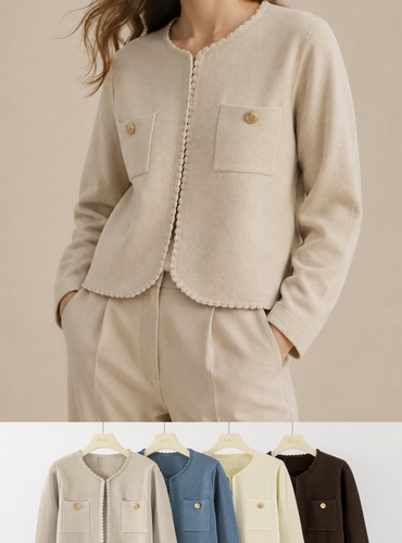 Chaqueta de Punto con Diseño en los Bordes y Bolsillos Delanteros