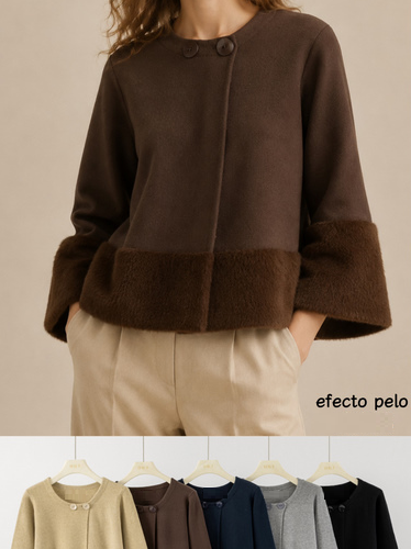 Chaqueta de Punto con  Pelo Sintético en el Dobladillo y los Puños