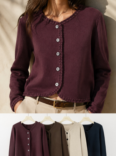 Chaqueta de Punto con Bordes Acanalados