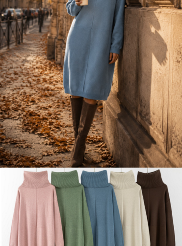 Vestido de Punto de Cuello Alto