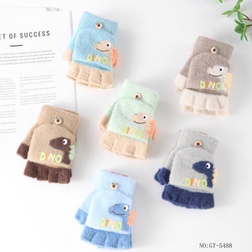 Guantes Sin Dedos Peluche Dino Infantil