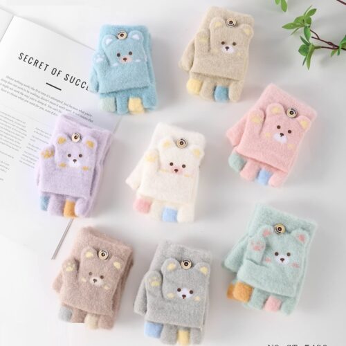 Guantes Sin Dedos Peluche Oso Infantil
