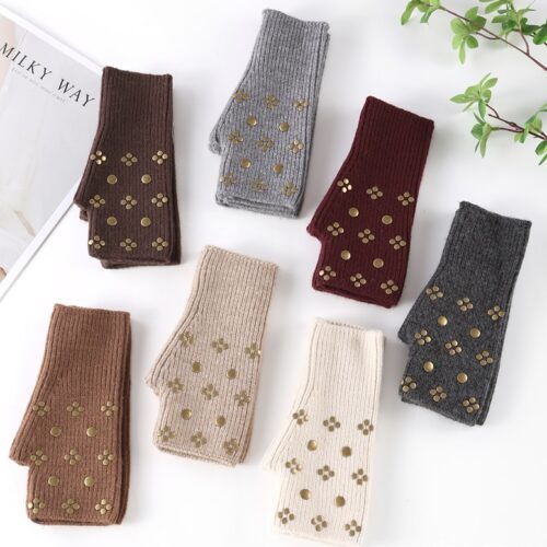 Guantes Sin Dedos Tachuelas Doradas Mujer