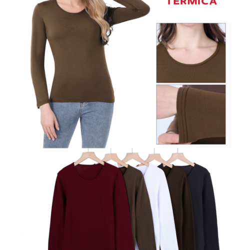 Camiseta Manga Larga Cuello  Redondo Lisa Mujer