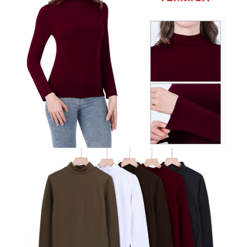 Camiseta Manga Larga Cuello Alto Lisa Mujer