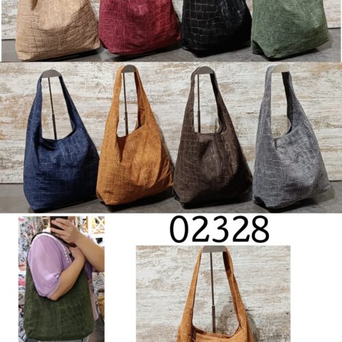 Bolso de Hombro Tipo Hobo Piel Serraje Efecto Piel de Cocodrilo
