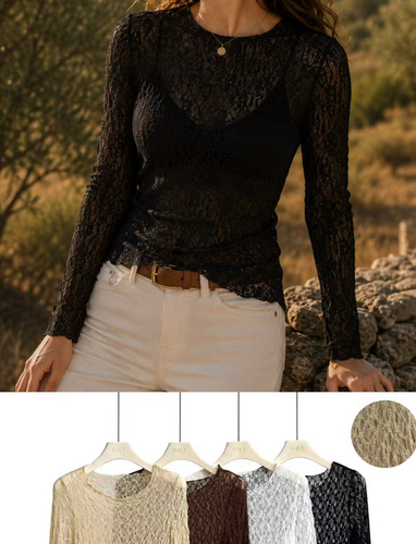 Camiseta Encaje Cuello Redondo Mujer