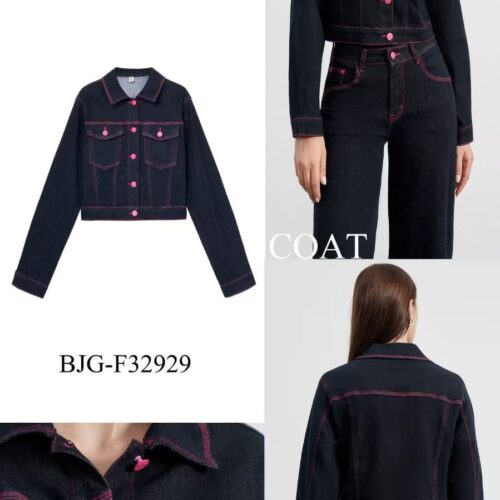 Chaqueta Corta Azul Oscuro  Costuras Rosas
