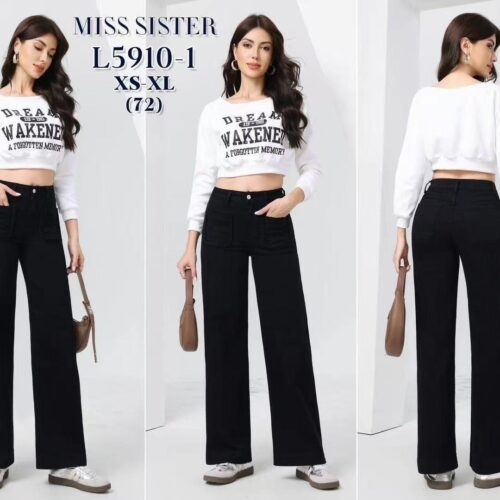 Pantalón Vaquero Negro Anchos con Bolsillos de Parche Delanteros