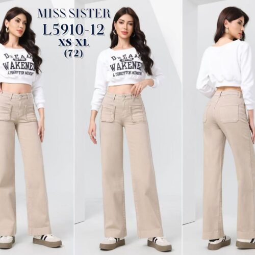 Pantalón  Vaquero Arena Anchos con Bolsillos de Parches Delanteros