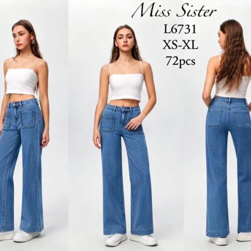 Pantalón Vaquero Azul Anchos con Bolsillos de Parche Delanteros