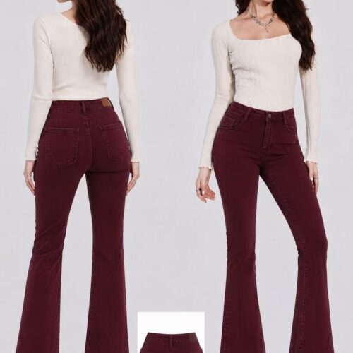 Pantalón Vaquero Burdeo con Faja Moldeadora