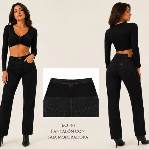 Pantalón  Vaquero Negro con Faja Moldeadora
