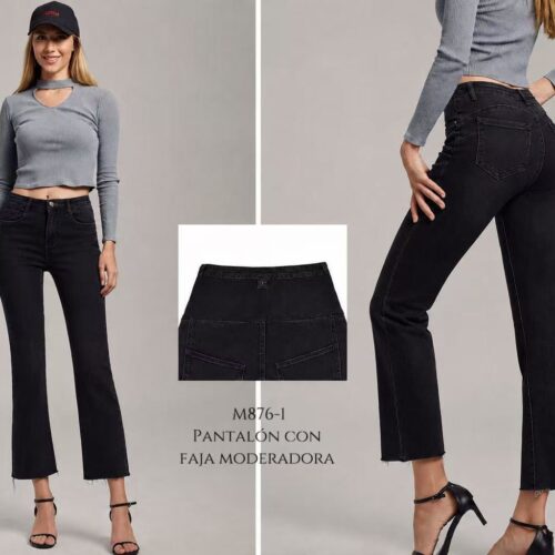 Pantalón Vaquero Negro con Faja Moldeadora