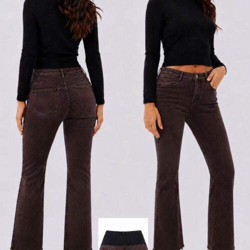 Pantalón  Vaquero Marrón con Faja Moldeadora
