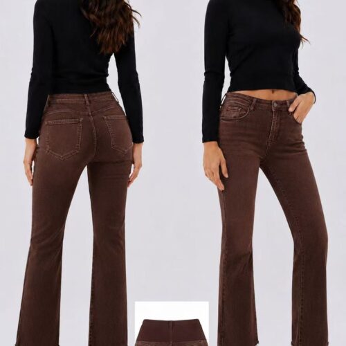Pantalón  Vaquero Marrón con Faja Moldeadora
