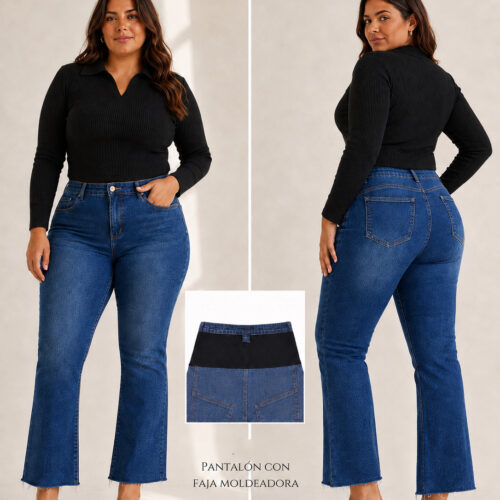 Pantalón Vaquero Azul con Faja Modeladora Talla Curvy