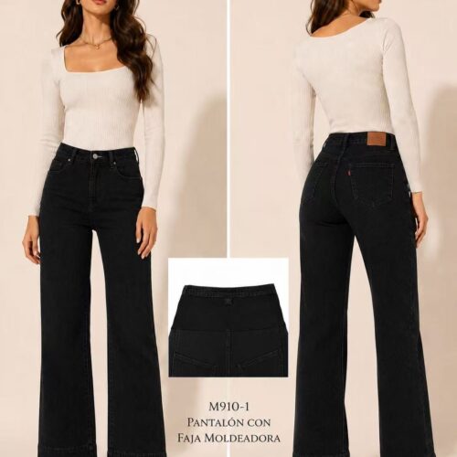 Pantalón Vaquero Negro con Faja Moldeadora