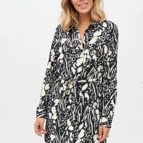 Vestido Corto Negro Estampado  Bicolor