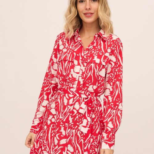 Vestido Corto Rojo Estampado  Bicolor