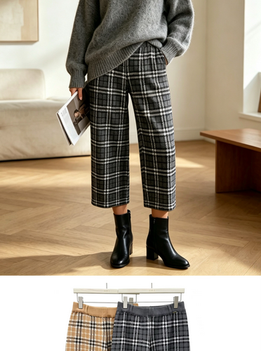 Pantalón Mujer de Cuadros con Corte Recto