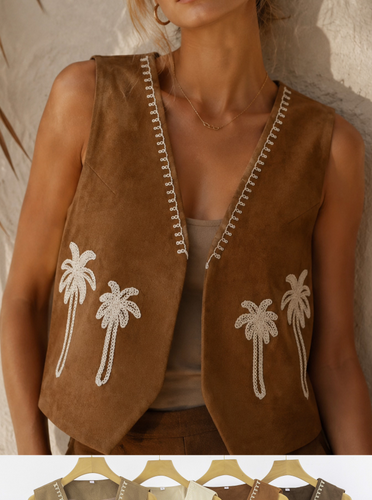 Chaleco Abierto con Bordados de Palmera