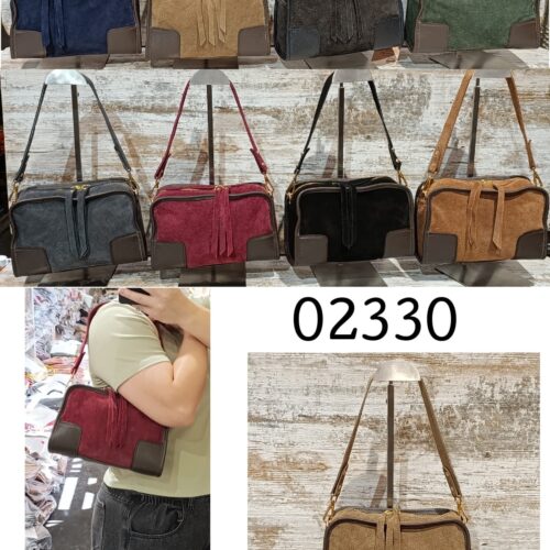 Bolso de Hombro Piel Combinada con Bandolera