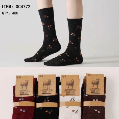 Calcetines Largos con Lana Estampado Flores Mujer