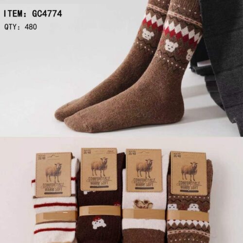 Calcetines Largos con Lana Estampado Oso Mujer
