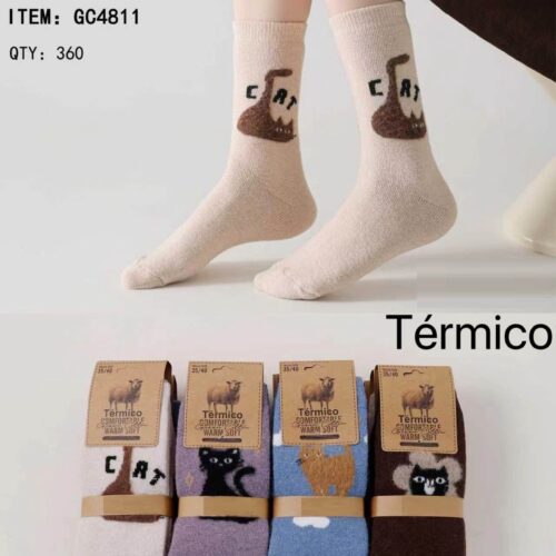 Calcetines Largos con Lana Térmicos Estampado Gatos Mujer