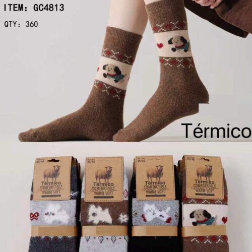 Calcetines Largos con Lana Térmicos Estampado Perro Mujer