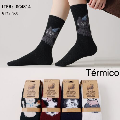 Calcetines Largos con Lana Térmicos Estampado Gatos Mujer