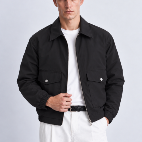 Chaqueta Negra Tipo Bomber  Cuello Solapa