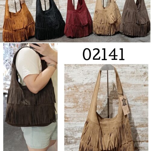 Bolso Hombro Piel Serraje Flecos