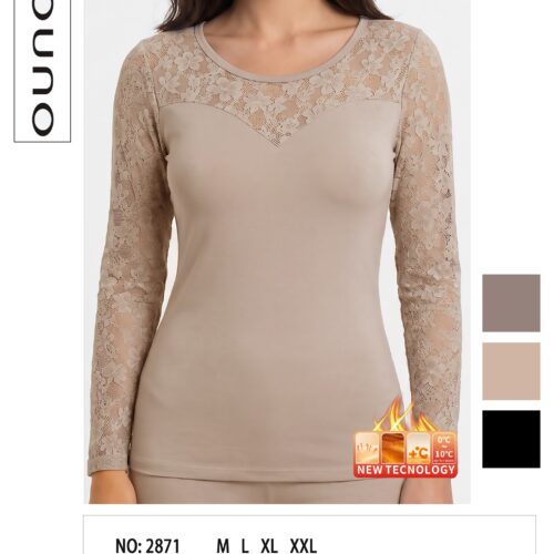Camiseta de Manga Larga Afelpada Detalle Encaje  Mujer